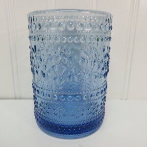 Pioneer Woman Channing Embossed Glass Short Tumbler Blue 11oz New